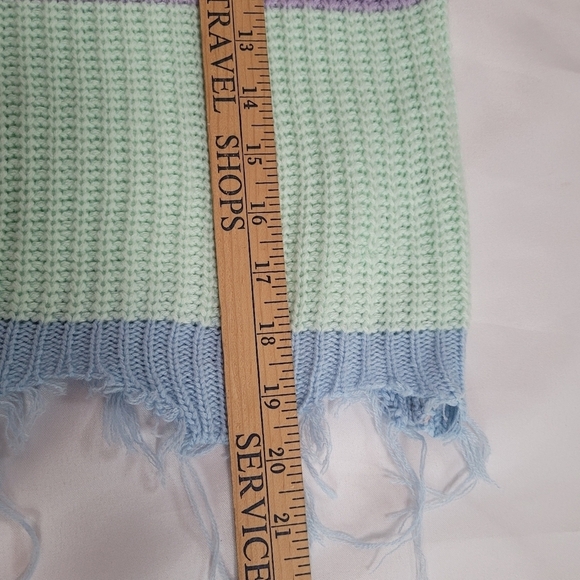 NWT Derek Heart Size L Pastel Cropped Tattered Raw Hem Striped Sweater - Picture 8 of 8